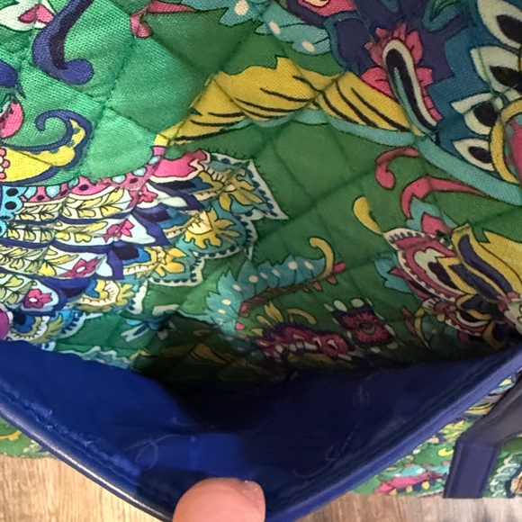 Vera Bradley Large Pleated Tote Shoulder Bag Purse Trimmed Emerald Green Paisley - Picture 8 of 9